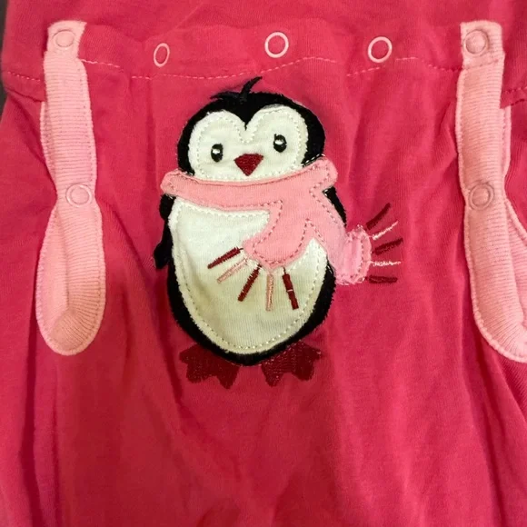 Kickee Pants Vibrant Pink Kids One Piece With Penguin - Picture 4 of 4